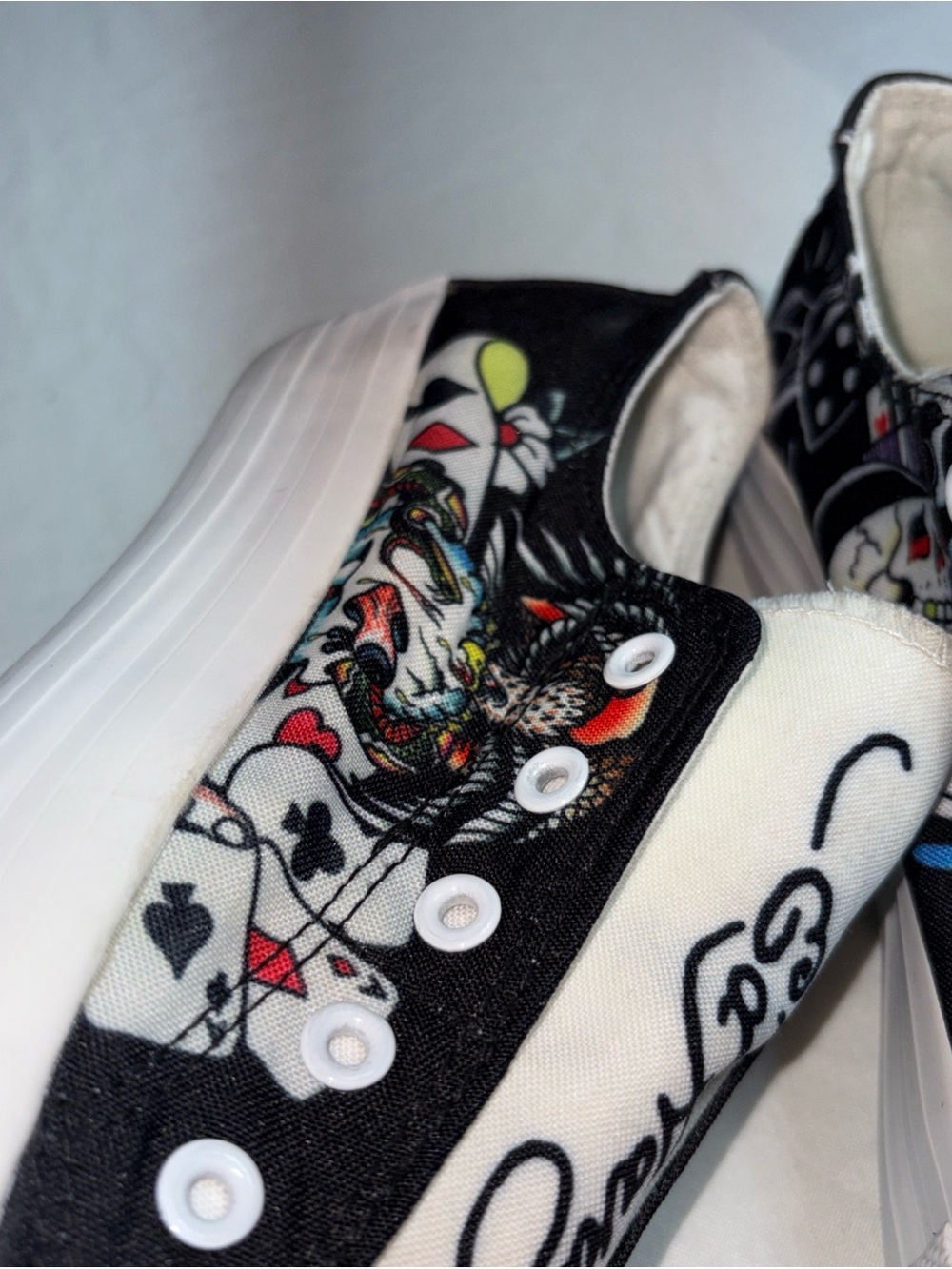 Ed Hardy Black and White Slip-On Graphic Athletic Sneakers - Picture 3 of 13
